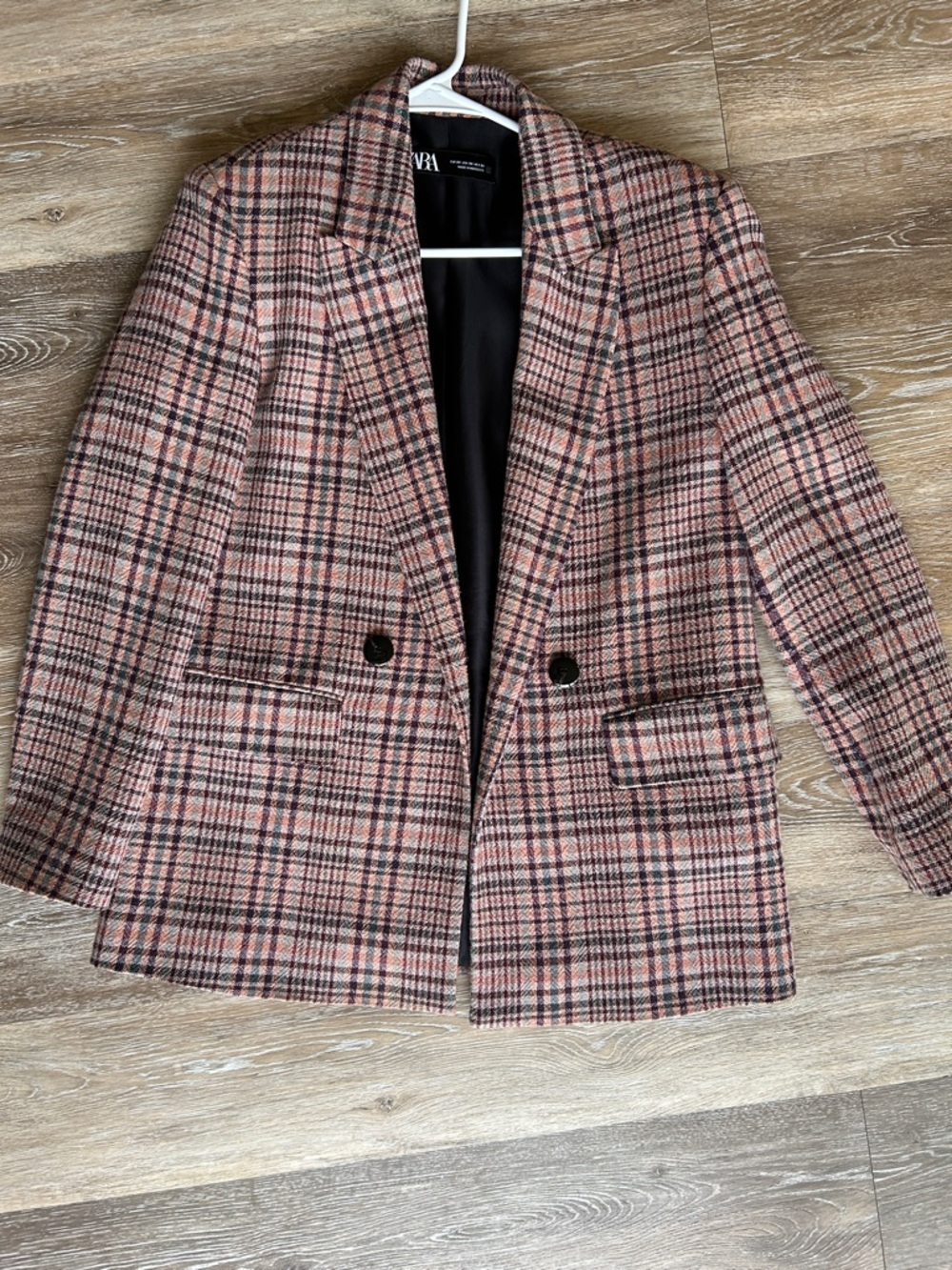 Zara Pink Plaid Tailored Double-Breasted Blazer